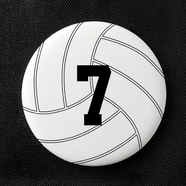 Custom Jersey Number Round Volleyball Button Butto (Personalized volleyball round button with custom jersey number or text. Great for volleyball teams.)