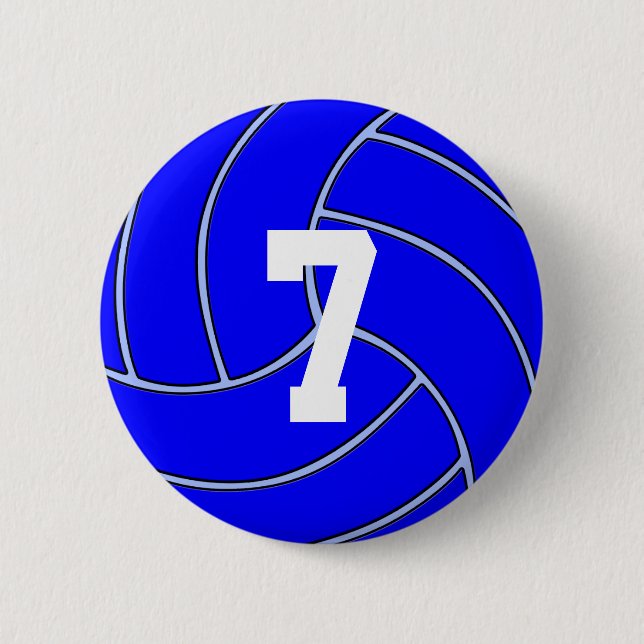 CUSTOM JERSEY NUMMER Blue Volleyball Round Button (Vorderseite)