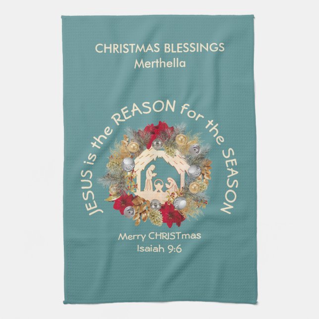 Custom JESUS IST DER GRUND FÜR Weihnachten Geschirrtuch (Vertikal)