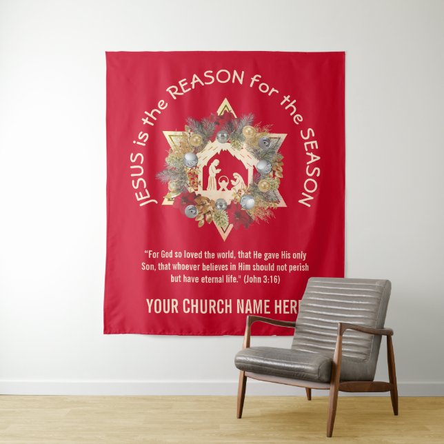 Custom JESUS IST DER GRUND FÜR Weihnachten Wandteppich (Beispiel)