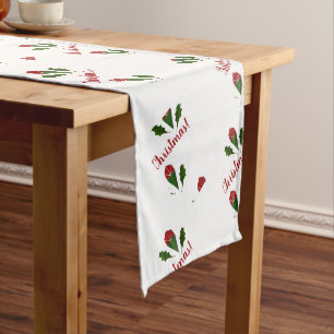 Custom Jolly Abstrakte Rote Rosen & Holly Holiday Großer Tischläufer