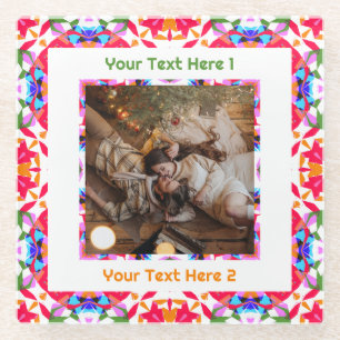 Custom Jolly Christmas Fun Red Blue Foto Gruß Glasuntersetzer
