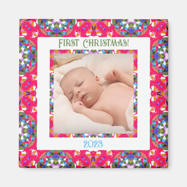 Custom Jolly Festive Christmas Foto Picture Frame Magnet (Vorne)