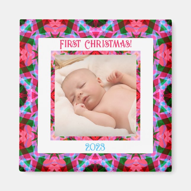 Custom Jolly Festive Christmas Pink Foto Picture Magnet (Vorne)