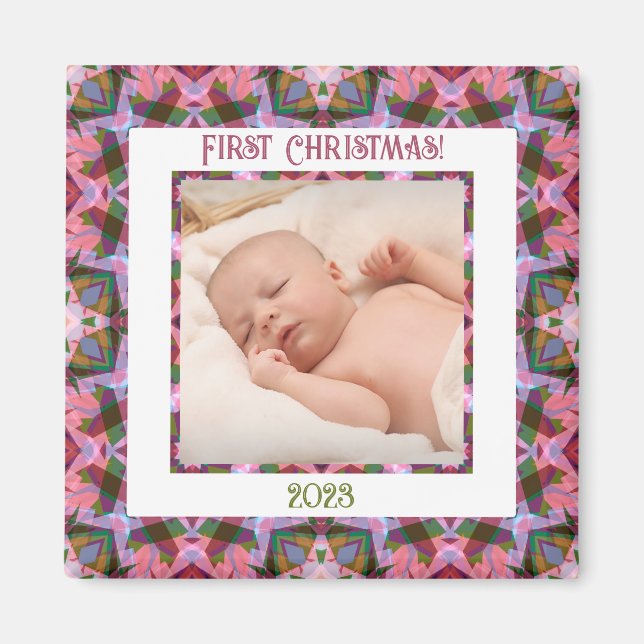 Custom Jolly Festive Christmas Pink Foto Picture Magnet (Vorne)
