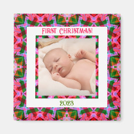Custom Jolly Festive Christmas Pink Foto Picture Magnet
