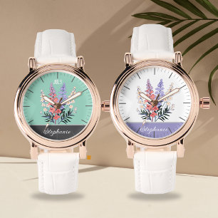 Custom July Birth Blume Women's Armbanduhr