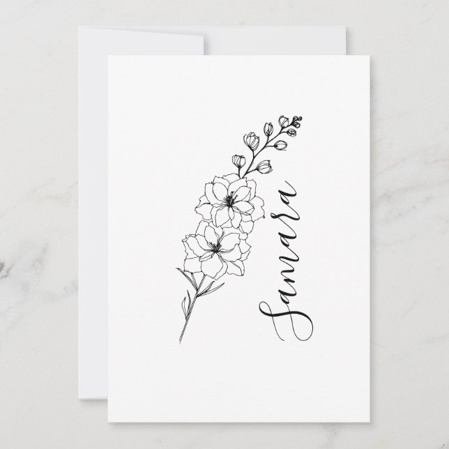 Custom July Delphinium Birth Blume Geschenk für di Einladung (Vorderseite)