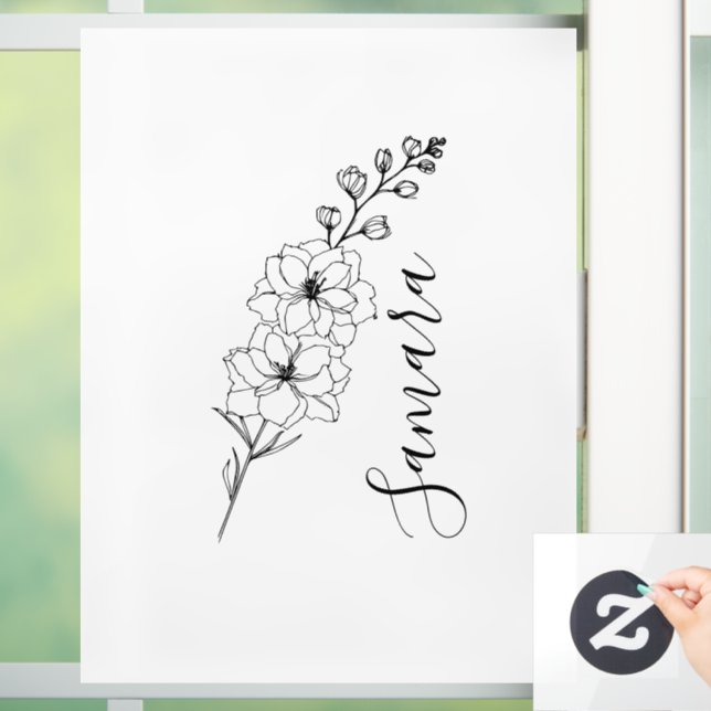 Custom July Delphinium Birth Blume Geschenk für di Fensteraufkleber (Zuhause)