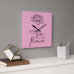 Custom July Water Lily Birth Blume Geschenk für Ge Quadratische Wanduhr