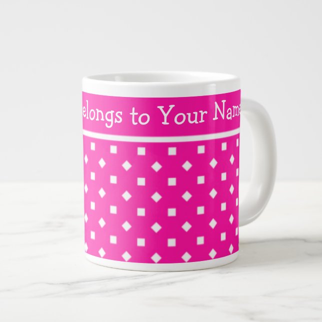 Custom Jumbo Coffee Tasse, Candy Pink Geometric Jumbo-Tasse (Vorderseite Rechts)