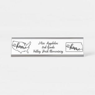 Custom Kansas Staat US Zuhause Line Art Schreibtischnamensplakette