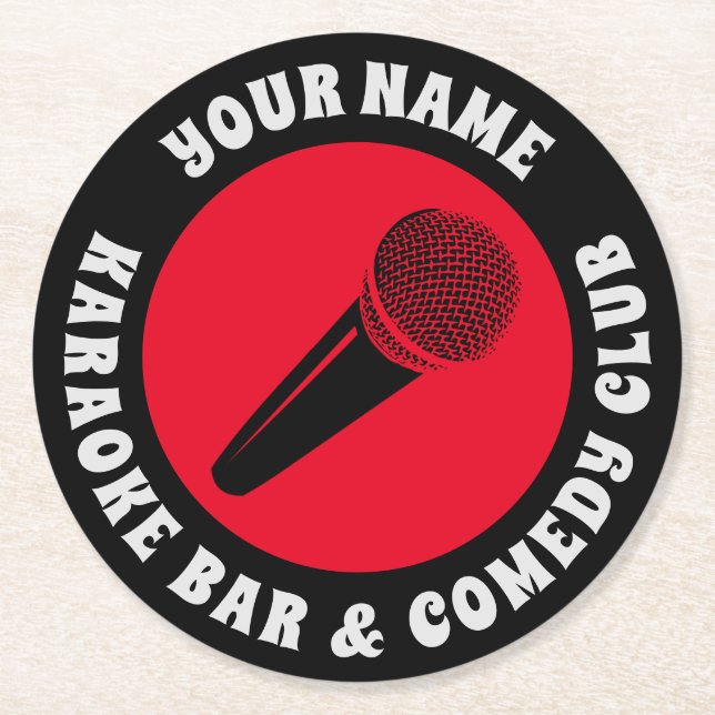 Custom Karaoke Bar oder Comedy Club Party Runder Pappuntersetzer (Vorderseite)