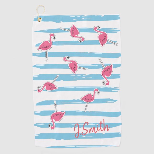 Custom Kawaii Niedlicher Sommer tropische Flamingo Golfhandtuch (Vorderseite)
