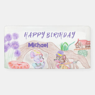 Custom Kids Artwork, zwei niedliche Maus, Blume... Banner