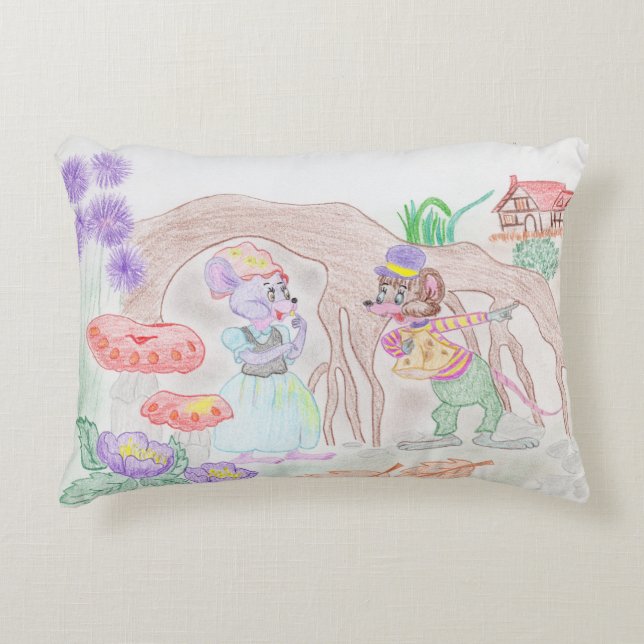 Custom Kids Artwork, zwei niedliche Maus, Blume... Dekokissen (Vorderseite)
