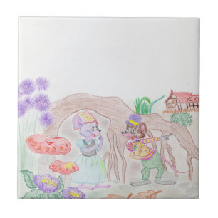 Custom Kids Artwork, zwei niedliche Maus, Blume... Fliese