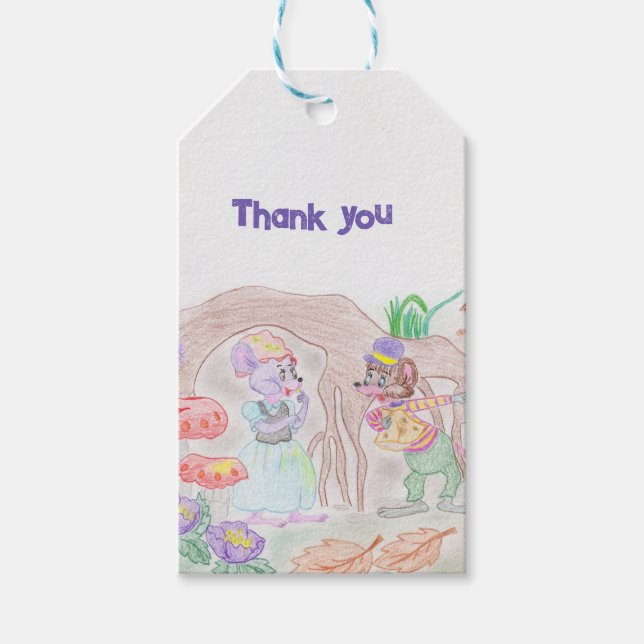Custom Kids Artwork, zwei niedliche Maus, Blume... Geschenkanhänger (Vorderseite)