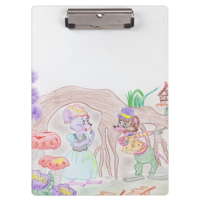 Custom Kids Artwork, zwei niedliche Maus, Blume... Klemmbrett (Vorderseite)