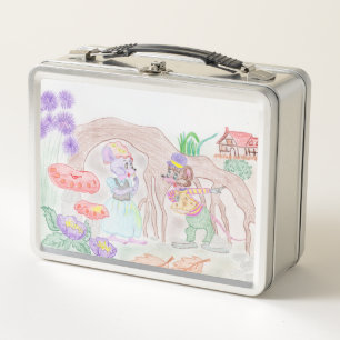 Custom Kids Artwork, zwei niedliche Maus, Blume... Metall Brotdose