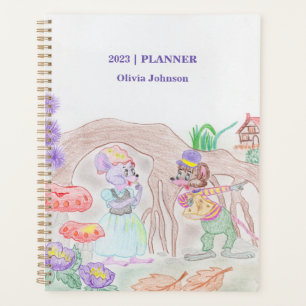 Custom Kids Artwork, zwei niedliche Maus, Blume... Planer