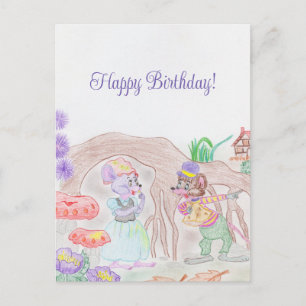 Custom Kids Artwork, zwei niedliche Maus, Blume... Postkarte