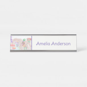 Custom Kids Artwork, zwei niedliche Maus, Blume... Schreibtischnamensplakette