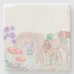 Custom Kids Artwork, zwei niedliche Maus, Blume... Steinuntersetzer