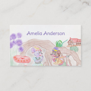 Custom Kids Artwork, zwei niedliche Maus, Blume... Visitenkarte