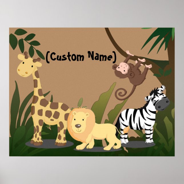 Custom Kids Baby Name JungleZoo Wall Art Poster (Vorne)