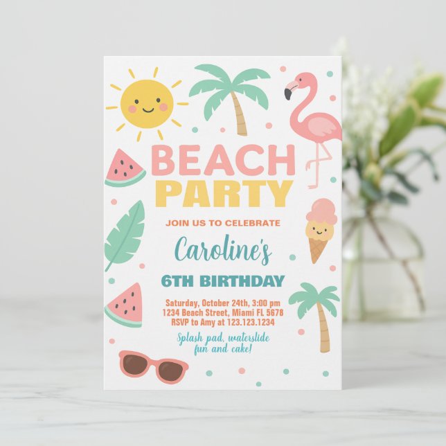 Custom Kids Beach Geburtstag Einladung & Party (Stehend Vorderseite)
