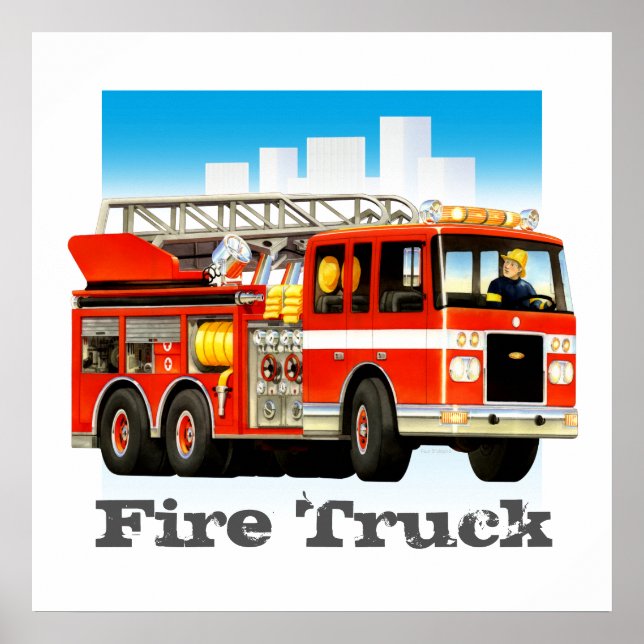 Custom Kid's Giant Red Fire Truck Art Poster (Vorne)