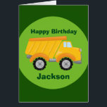 Custom Kids Happy Birthday Construction Truck<br><div class="desc">Ein cooler gelber Müllwagen auf einer niedlichen,  maßgeschneiderten Green Card für ein Kind,  das Baufahrzeuge und Autos mag. Personalisieren Sie diese Grußkarte zum Geburtstag mit Ihrem Kleinkind- oder Kindernamen.</div>