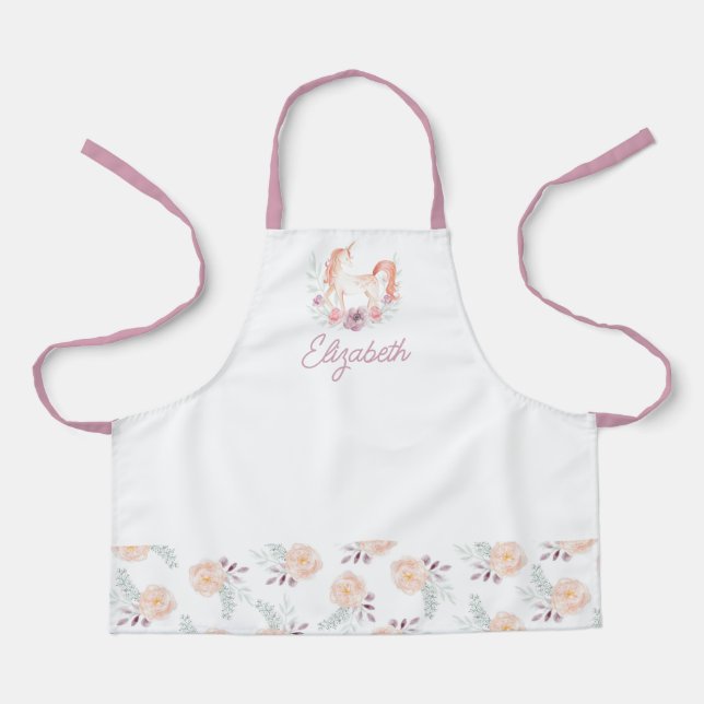 Custom Kids Lila Floral Unicorn School Schürze (Vorderseite)