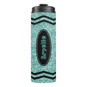 Custom Kids Name Aqua Glitzer Crayon Drink Tumbler Thermosbecher