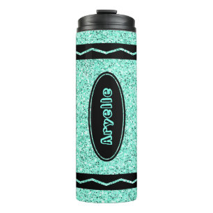 Custom Kids Name Aqua Glitzer Crayon Drink Tumbler Thermosbecher