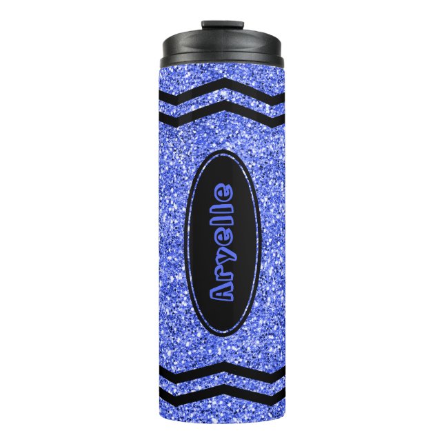 Custom Kids Name Blue Glitzer Crayon Drink Tumbler Thermosbecher (Vorderseite)