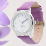 Custom Kids Name Steel Lila Leather Girls beobacht Armbanduhr<br><div class="desc">Personalisiert und. Kindermädchen vergnügen sich mit coolem lila Lederband, Edelstahlgehäuse, Armbanduhr. Geben Sie einfach den Namen ein. Schaffen Sie eine wunderbare, individuelle Uhr für die lil Prinzessin in Ihrem Leben - Tochter, Schwester, Nichte, Enkelin, Patentin, Stieftochter. Ein tolles Geschenk für Geburtstag, Abschluss, Weihnachten, Feiertage und vieles mehr.</div>