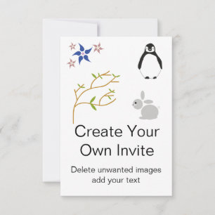 Custom Kids Party Einladung mit Pinguin und Blume