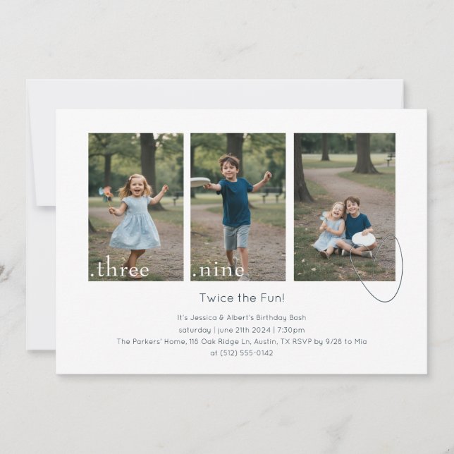 Custom Kids Photo Collage Double Birthday Party Einladung (Vorderseite)