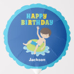 Custom Kids Pool Party Boys Happy Birthday Ballon<br><div class="desc">Phantastisches Kinderschwimmbad Happy Birthday Party Ballon für ein brünettes Kind im Schwimmteam während der Sommermonate. Ein heller,  lustiger Pop mit Farbtupfern und ein cooler Schwimmjunge in einem Schlauch. Für ein spezielles Kinderaccessoire. Gastgeschenk.</div>