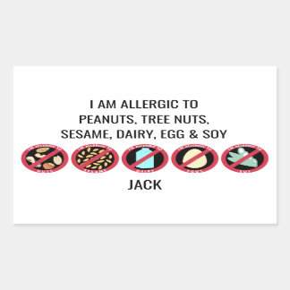 Custom Kids Sesame Nut Dairy Soy Egg Allergie Rechteckiger Aufkleber