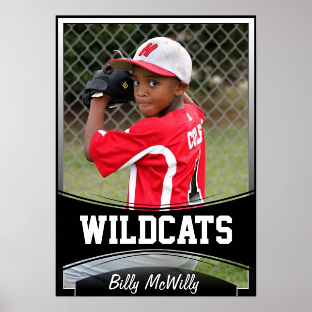Custom Kids Sports Foto, Name und Team Poster (Vorne)