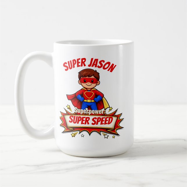 Custom Kids Superhero Name & Superpower Kaffeetasse (Links)