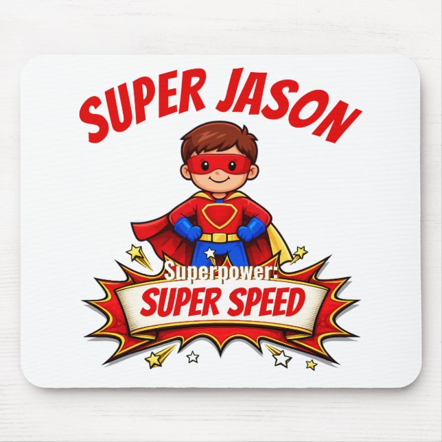 Custom Kids Superhero Name & Superpower Mousepad (Vorne)