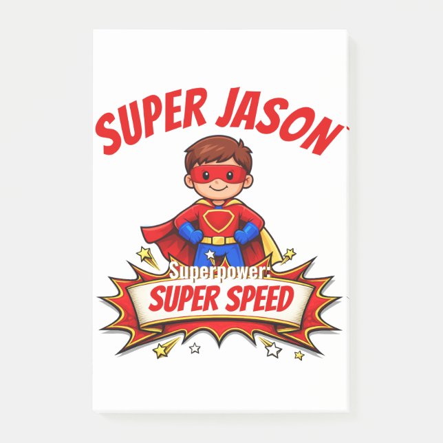 Custom Kids Superhero Name & Superpower Post-it Klebezettel (Vorderseite)