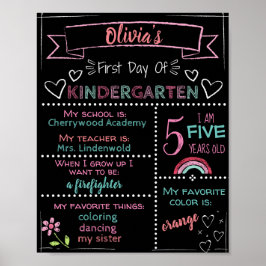 Custom Kindergarten Chalkboard Erster Tag Untersch Poster