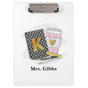 Custom Kindergarten Teacher Black Notebook-Kaffee Klemmbrett