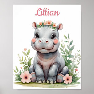 Custom Kinderzimmer Girl's Safari Baby Hippo Poster