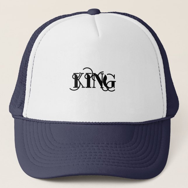 Custom KING Name Stilvoll Weiß & Marine Elegant Me Truckerkappe (Vorderseite)